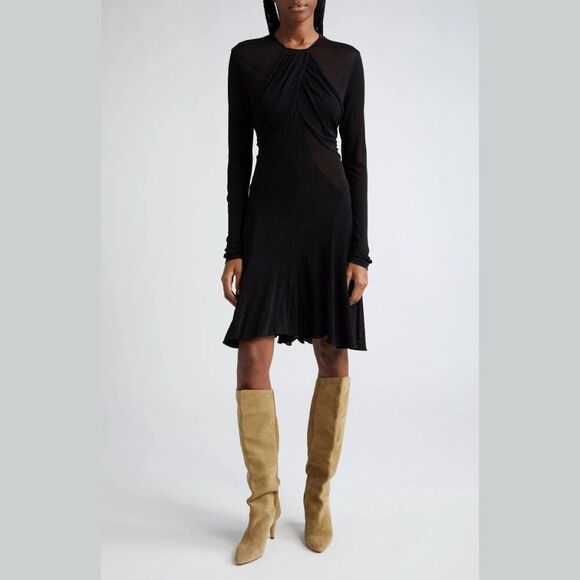 Isabel Marant Rosema Long Sleeve Draped Jersey Dress in Black Size L - Picture 1 of 7